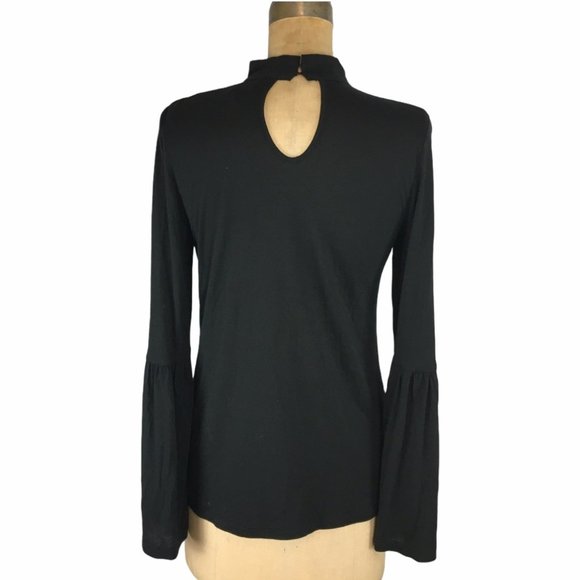 🌷 Haute Hippie Black Keyhole Mock Neck Bell Sleeve Top Size S - Picture 5 of 12